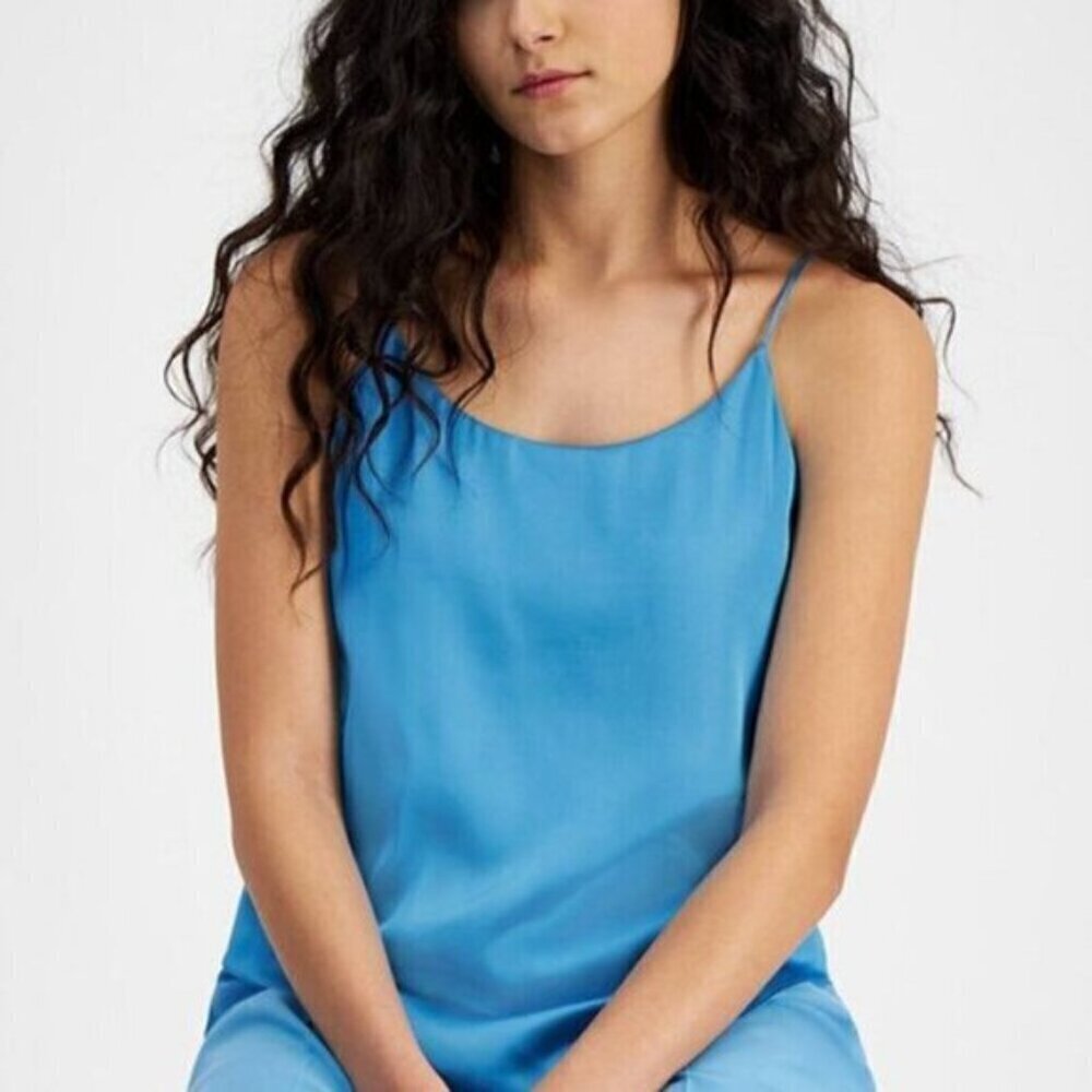 Bar III Women's Blue Satin Spaghetti-Strap Scoop-Neck Lined Camisole NWT
